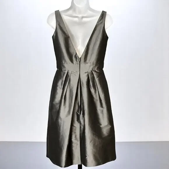 Vintage LAZARO Sleeveless Cocktail Dress Sz 10 Satin Jeweled Wedding Pewter Gray - Picture 8 of 15
